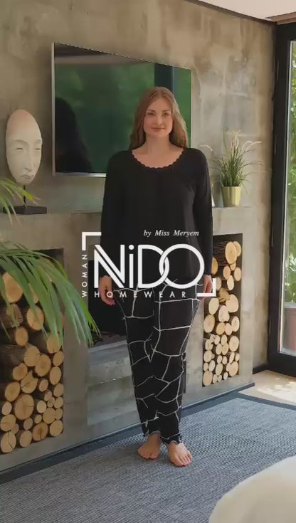 🖤 طقم بيجامة Nido Homewear - موديل 4691 - أناقة وراحة 🛋️✨